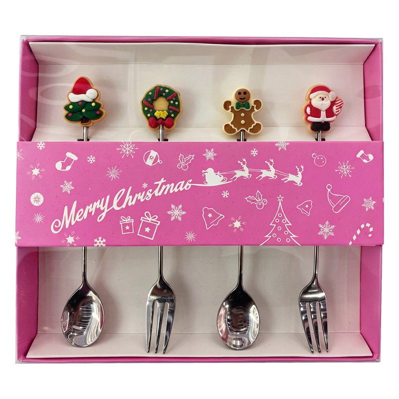 Clayre & Eef Dessertbesteck SET 4 Silberfarbig Metall Weihnachten