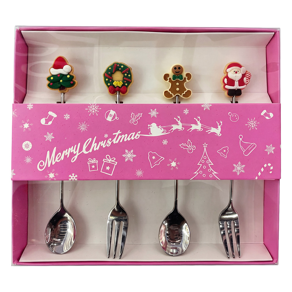 Clayre & Eef Dessert Bestek SET 4 Zilverkleurig Metaal Kerst afbeelding