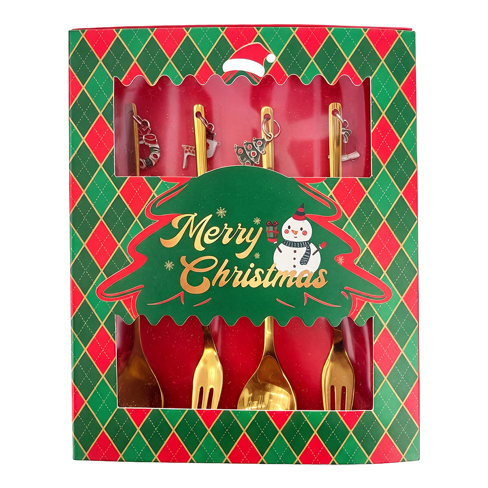 Clayre & Eef Dessert Bestek SET 4 Goudkleurig Metaal Kerst afbeelding