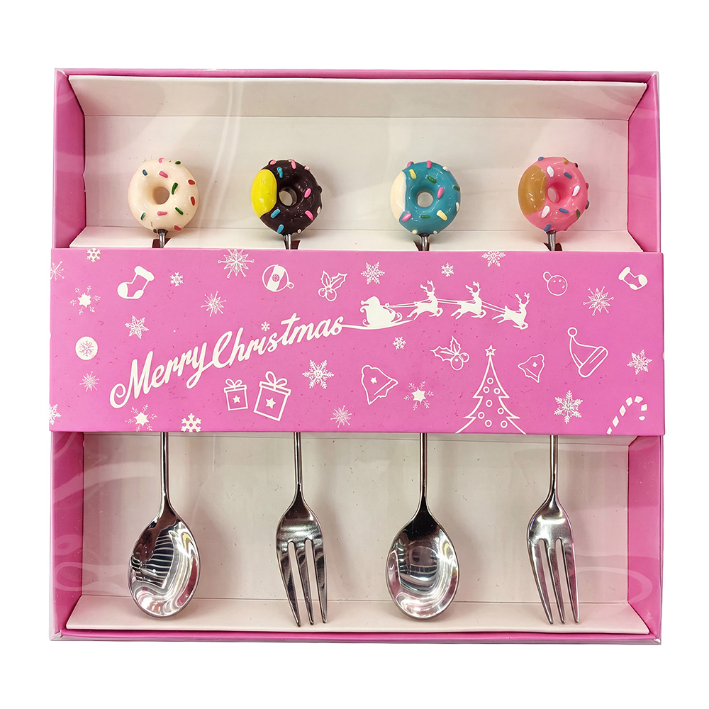 Clayre & Eef Dessert Bestek SET 4 Zilverkleurig Metaal Kerst afbeelding
