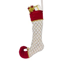 Clayre & Eef Weihnachtsdekorationsfigur Weihnachtsstrumpf 23x7x32 cm Weiß Synthetisch
