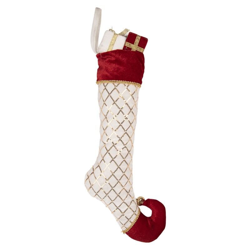 Clayre & Eef Weihnachtsdekorationsfigur Weihnachtsstrumpf 23x7x32 cm Weiß Synthetisch