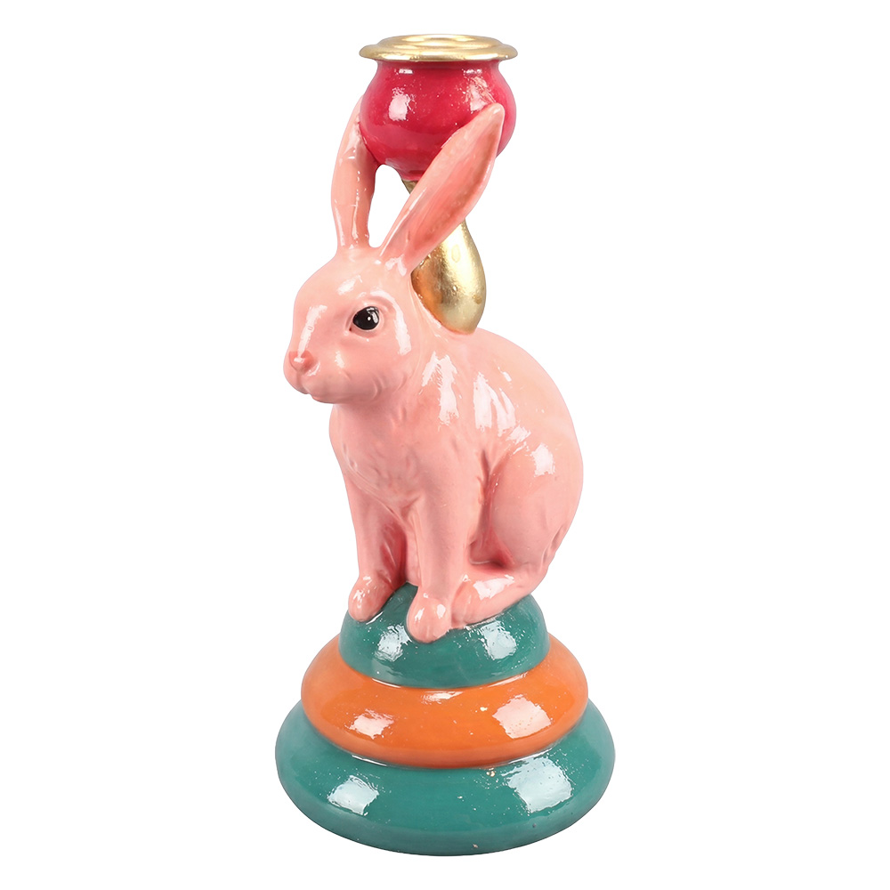 Clayre & Eef Decoratie Beeld Konijn Roze Kunststof afbeelding