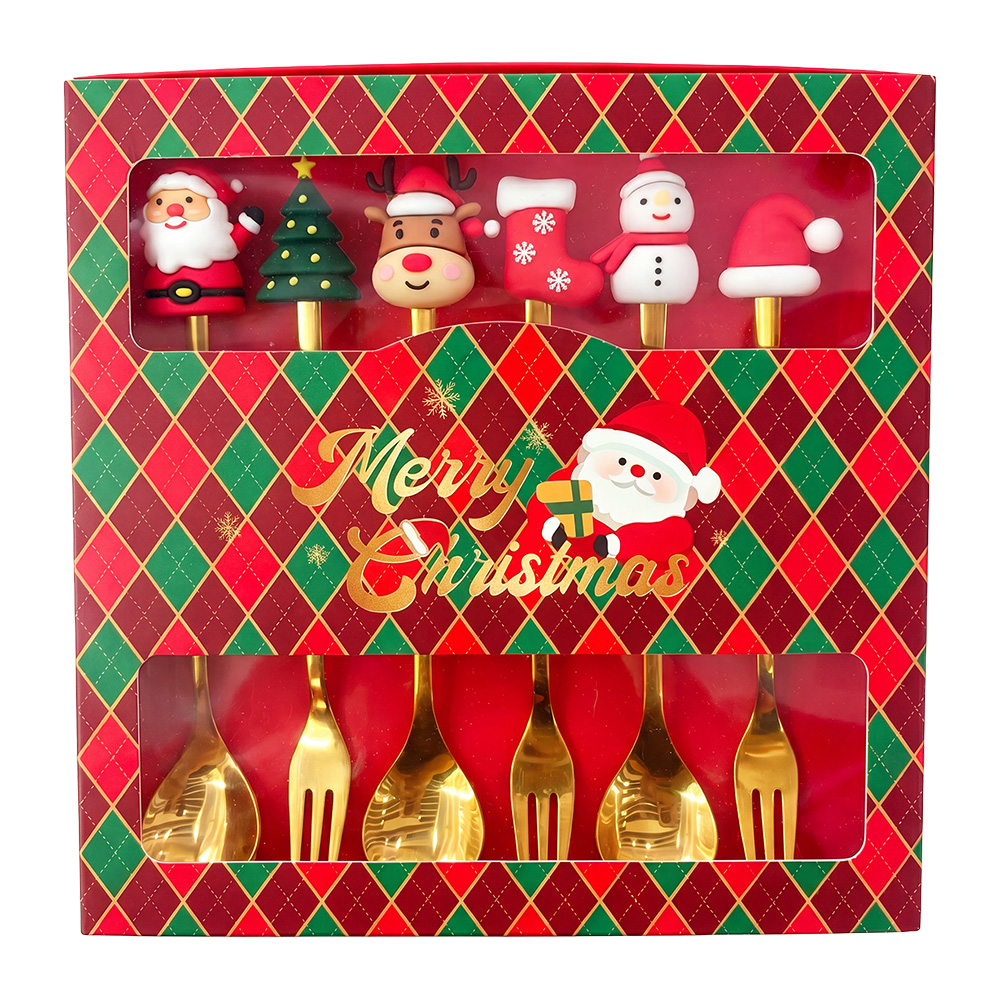 Clayre & Eef Dessert Bestek SET 6 Goudkleurig Metaal Kerst afbeelding
