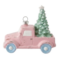 Clayre & Eef Weihnachtsanhänger Auto Rosa Kunststoff