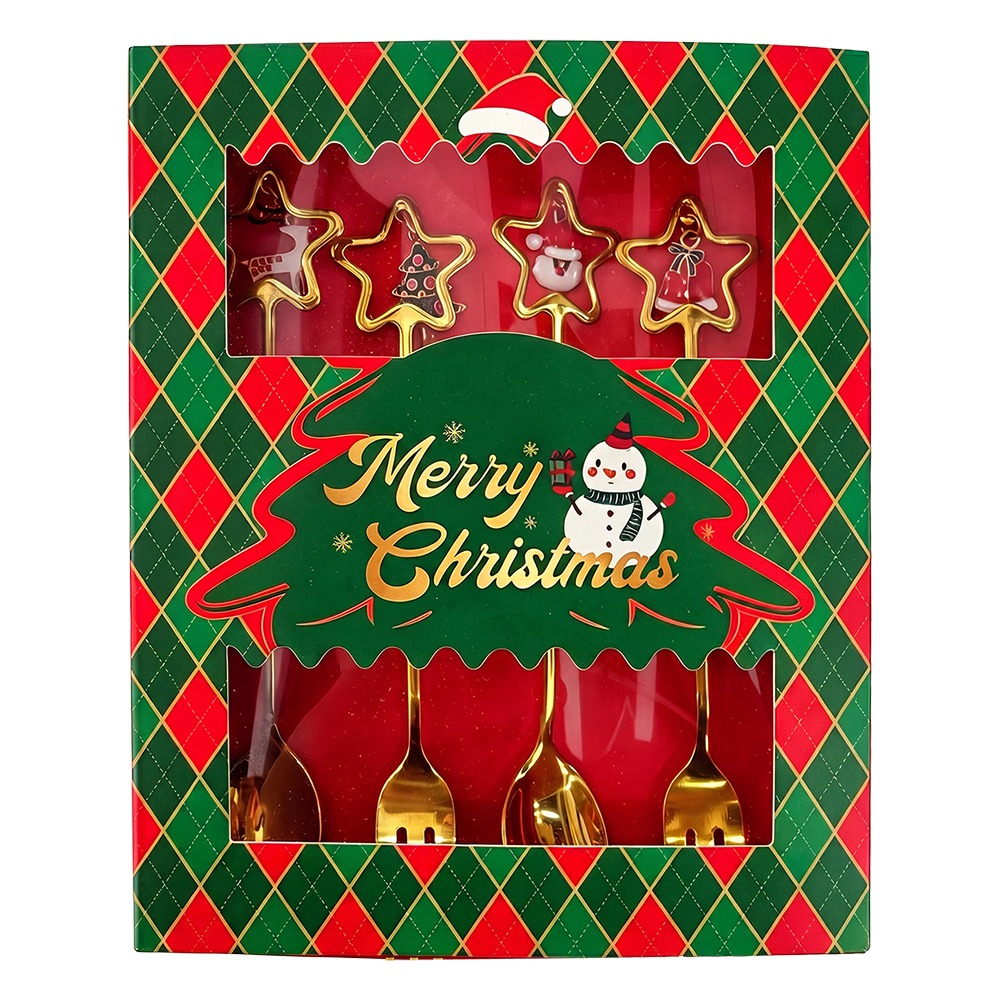 Clayre & Eef Dessert Bestek SET 4 Goudkleurig Metaal Kerst afbeelding