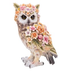 Clayre & Eef Decorative Figurine Owl 21x18x31 cm Brown Plastic Flowers