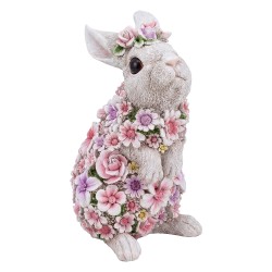 Clayre & Eef Statuetta Coniglio 16x13x25 cm Rosa Poliresina Fiori