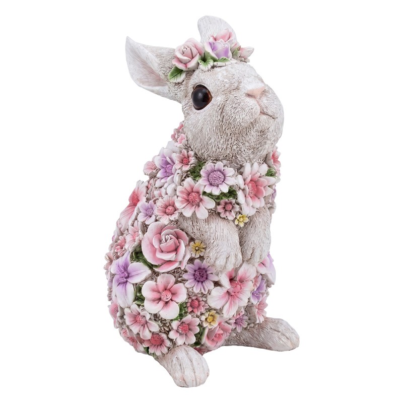Clayre & Eef Beeld Konijn 16x13x25 cm Roze Polyresin Bloemen
