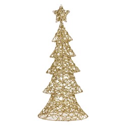 Clayre & Eef Decorazione natalizia con illuminazione a LED Albero di Natale 30x10x61 cm / 3xAA Color oro Plastica