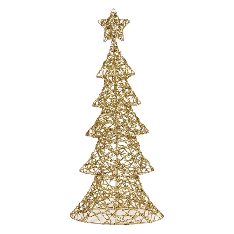 Clayre & Eef Decorazione natalizia con illuminazione a LED Albero di Natale 30x10x61 cm / 3xAA Color oro Plastica