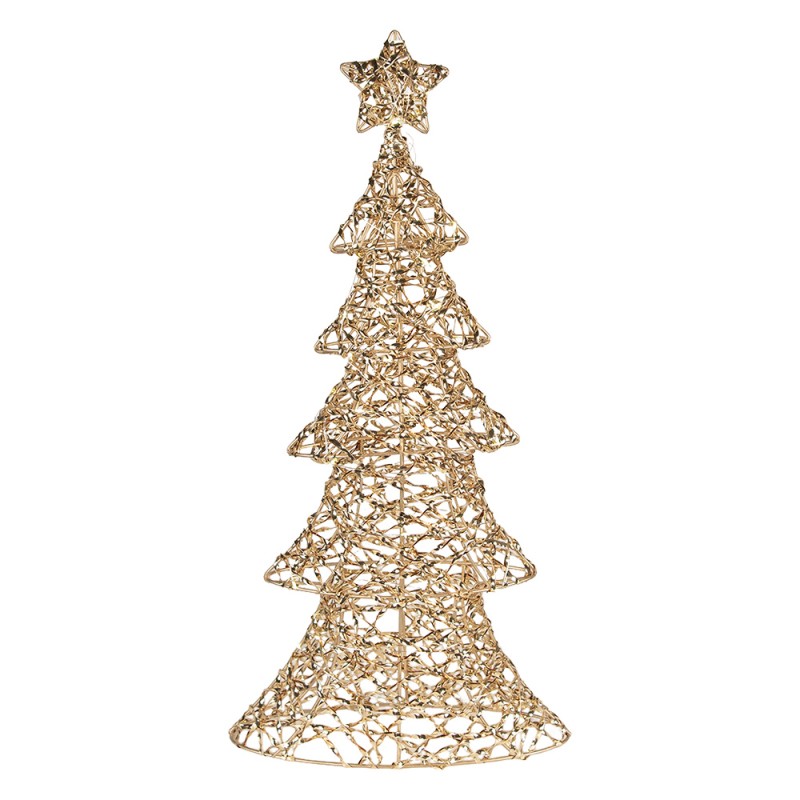 Clayre & Eef Decorazione natalizia con illuminazione a LED Albero di Natale 30x10x61 cm / 3xAA Color oro Plastica