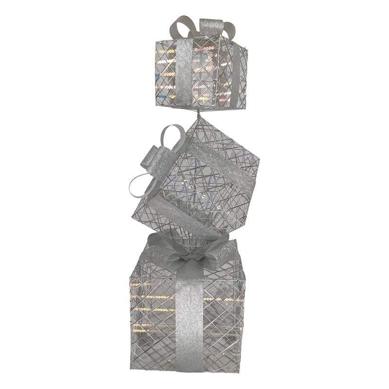 Clayre & Eef Decorazione natalizia con illuminazione a LED Regalo 25x25x97 cm / 3xAA Color argento Metallo