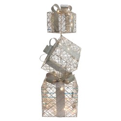 Clayre & Eef Decorazione natalizia con illuminazione a LED Regalo 25x25x97 cm / 3xAA Color argento Metallo