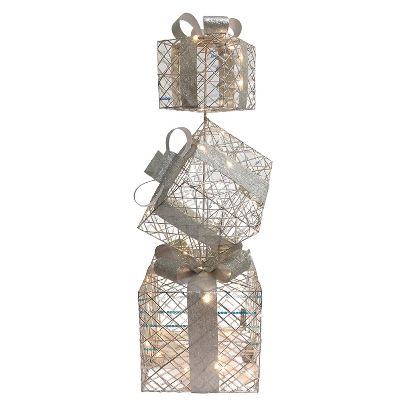 Clayre & Eef Decorazione natalizia con illuminazione a LED Regalo 25x25x97 cm / 3xAA Color argento Metallo