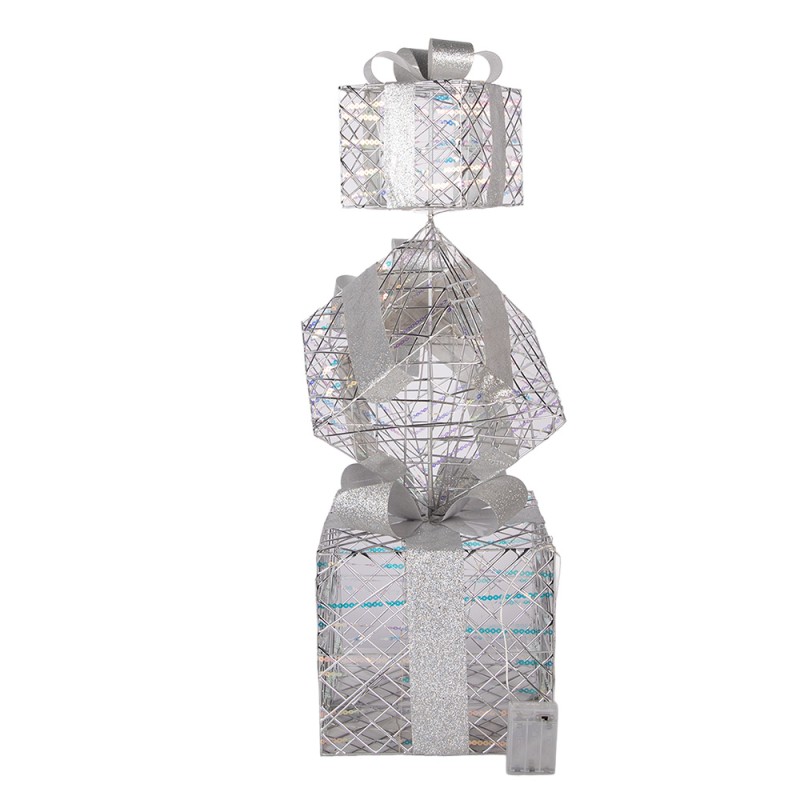 Clayre & Eef Decorazione natalizia con illuminazione a LED Regalo 25x25x97 cm / 3xAA Color argento Metallo