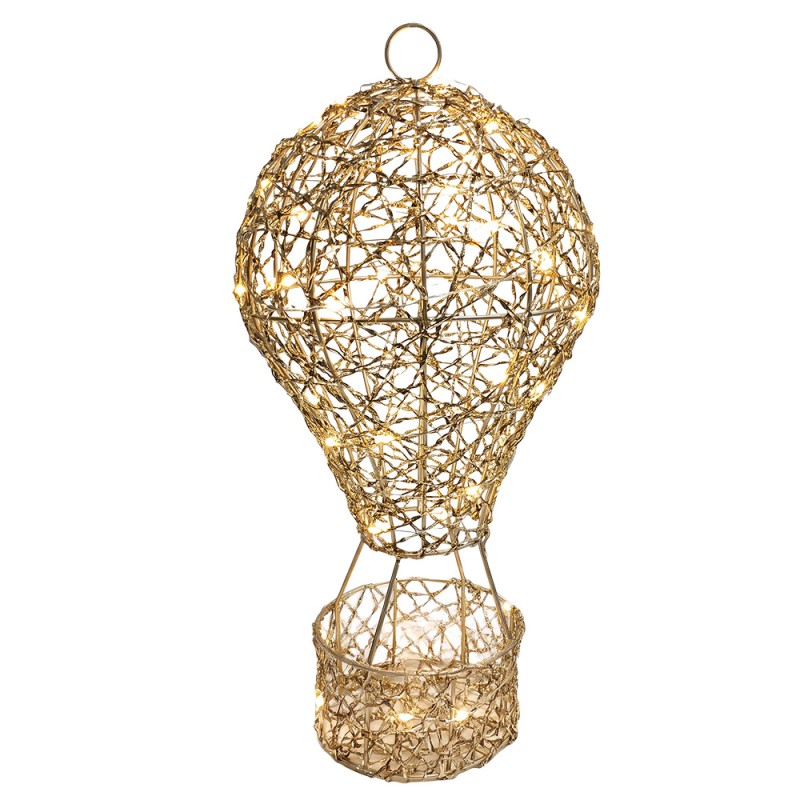 Clayre & Eef Decorazione natalizia con illuminazione a LED Mongolfiera Ø 19x38 cm / 3xAA Color oro Metallo