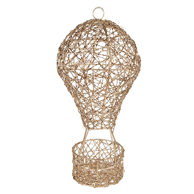 Clayre & Eef Decorazione natalizia con illuminazione a LED Mongolfiera Ø 19x38 cm / 3xAA Color oro Metallo