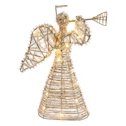Clayre & Eef Weihnachtsdekoration mit LED-Beleuchtung Engel 22x8x30 cm / 3xAA Goldfarbig Metall