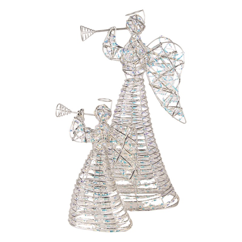 Clayre & Eef Weihnachtsdekoration mit LED-Beleuchtung Engel 28x10x51 cm / 3xAA Silberfarbig Metall