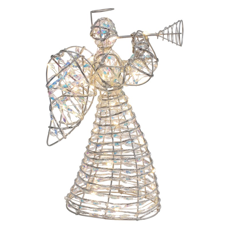Clayre & Eef Weihnachtsdekoration mit LED-Beleuchtung Engel 22x8x30 cm / 3xAA Silberfarbig Metall