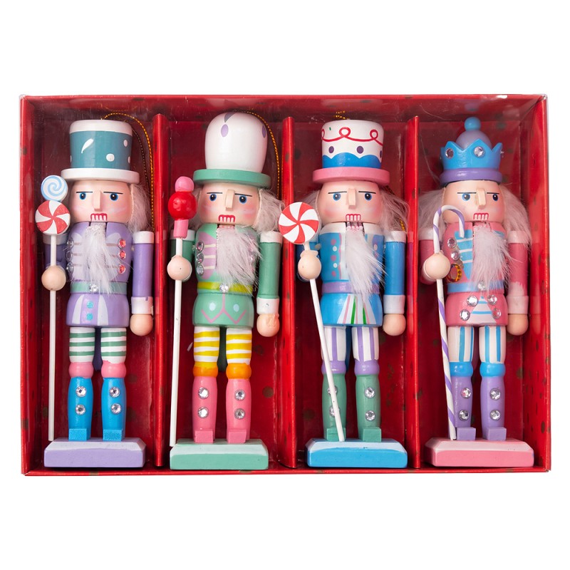 Clayre & Eef Weihnachtsanhänger Nussknacker SET 4 Grün Holz