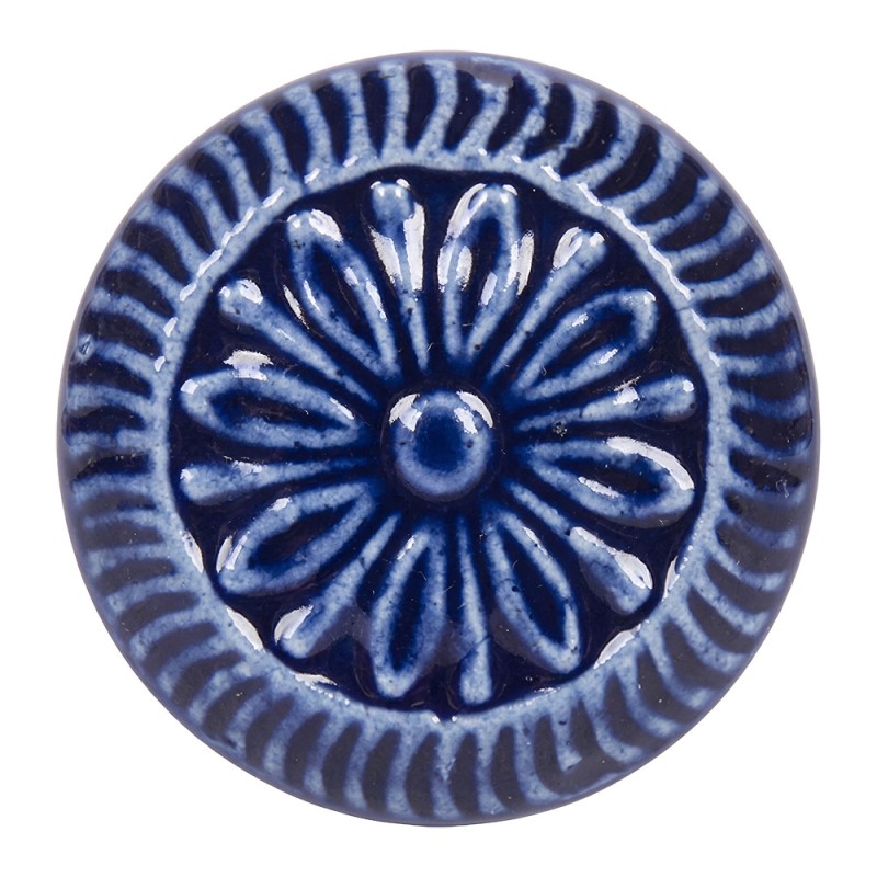 Clayre & Eef Door Knob Ø 4 cm Blue Ceramic Flower