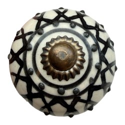 Clayre & Eef Deurknop 4x6 cm Wit Zwart Keramiek