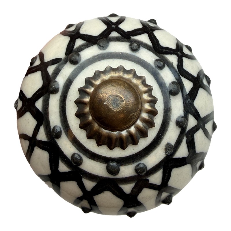 Clayre & Eef Deurknop 4x6 cm Wit Zwart Keramiek