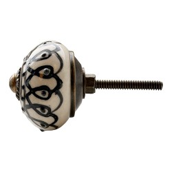 Clayre & Eef Deurknop 4x6 cm Wit Zwart Keramiek