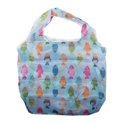 Clayre & Eef Borsa Shopper Pieghevole Blu Sintetico Pesci