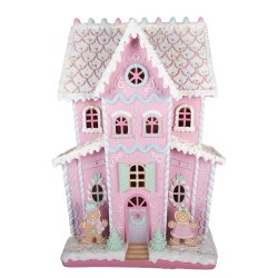 Clayre & Eef Lebkuchenhaus mit LED 54x31x76 cm Rosa Kunststoff