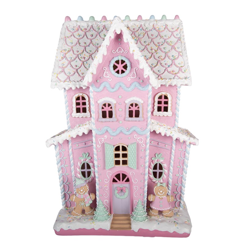 Clayre & Eef Lebkuchenhaus mit LED 54x31x76 cm Rosa Kunststoff