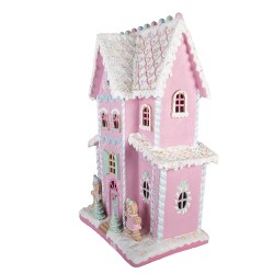 Clayre & Eef Lebkuchenhaus mit LED 54x31x76 cm Rosa Kunststoff