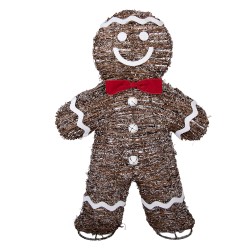 Clayre & Eef Décoration de Noël avec lumières LED Bonhomme en pain d‘épice 40x61 cm Marron Rotin