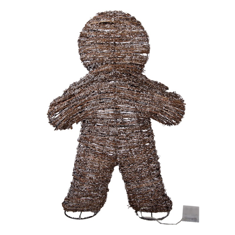 Clayre & Eef Décoration de Noël avec lumières LED Bonhomme en pain d‘épice 40x61 cm Marron Rotin
