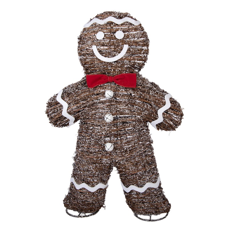 Clayre & Eef Décoration de Noël avec lumières LED Bonhomme en pain d‘épice 40x61 cm Marron Rotin