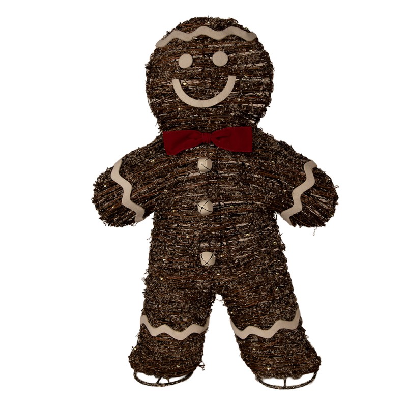 Clayre & Eef Décoration de Noël avec lumières LED Bonhomme en pain d‘épice 40x61 cm Marron Rotin