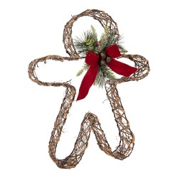 Clayre & Eef Décoration de Noël avec lumières LED Bonhomme en pain d‘épice 48x10x61 cm Marron Rotin