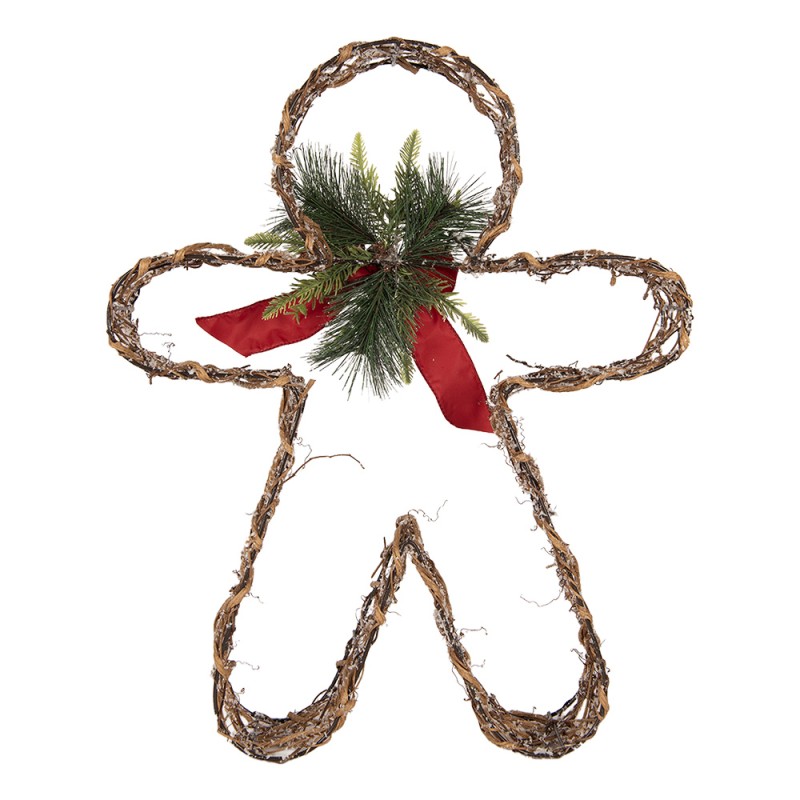 Clayre & Eef Décoration de Noël avec lumières LED Bonhomme en pain d‘épice 48x10x61 cm Marron Rotin