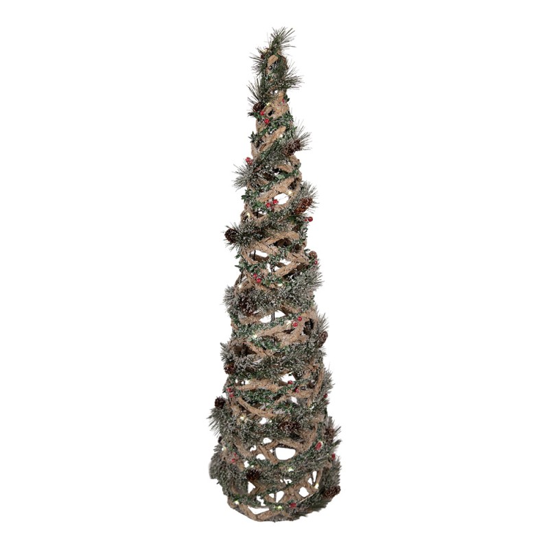 Clayre & Eef Weihnachtsdekoration mit LED-Beleuchtung Weihnachtsbaum Ø 24x81 cm Grün Rattan