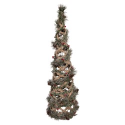 Clayre & Eef Weihnachtsdekoration mit LED-Beleuchtung Weihnachtsbaum Ø 20x61 cm Grün Rattan