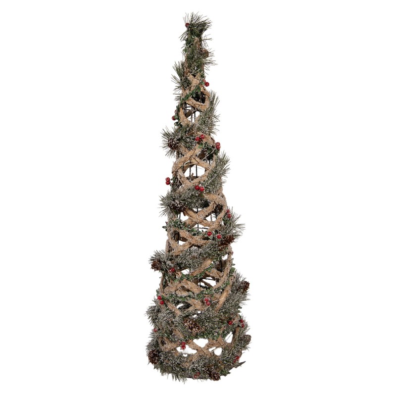 Clayre & Eef Weihnachtsdekoration mit LED-Beleuchtung Weihnachtsbaum Ø 20x61 cm Grün Rattan