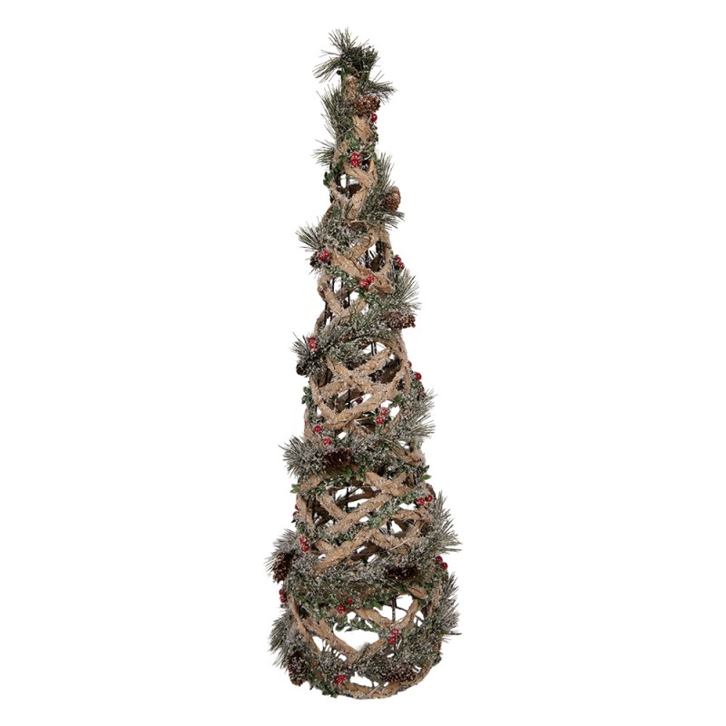 Clayre & Eef Weihnachtsdekoration mit LED-Beleuchtung Weihnachtsbaum Ø 20x61 cm Grün Rattan
