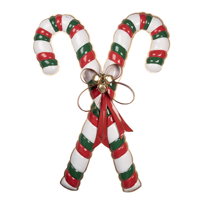 Clayre & Eef Statuetta decorativa di Natale Bastoncino di zucchero 73x12x94 cm Bianco Metallo