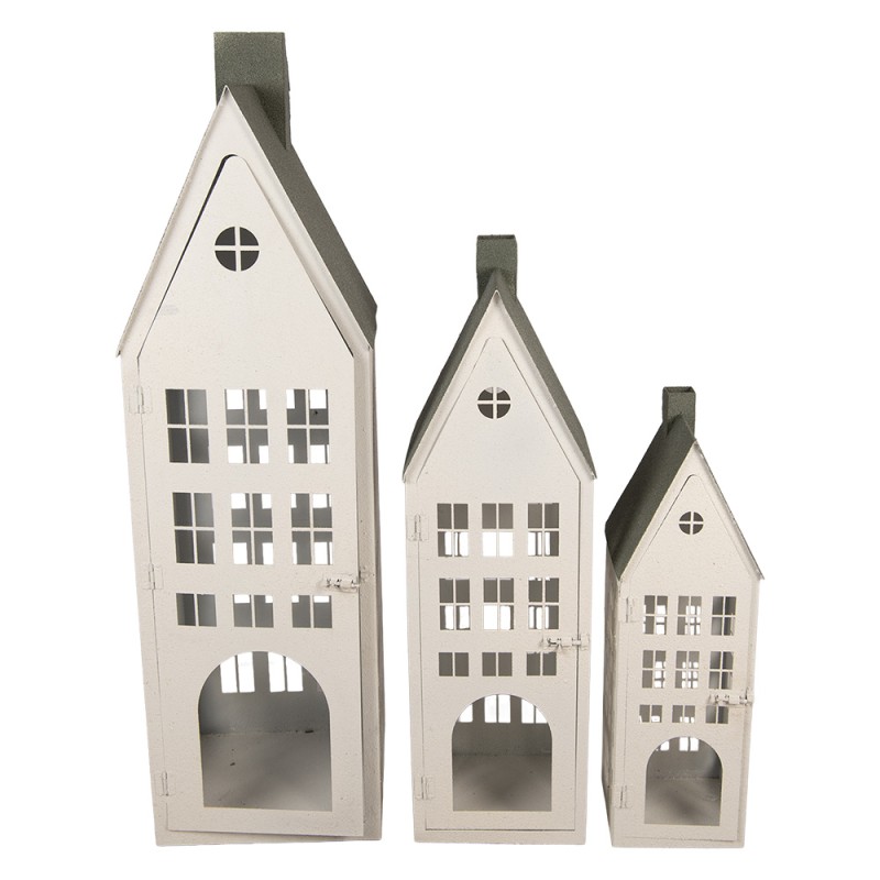 Clayre & Eef Decorative Figurine Set of 3 House 38x38x142 / 26x26x105 / 18x18x63 cm White Metal