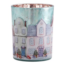 Clayre & Eef Portacandela Ø 10x13 cm Blu Vetro