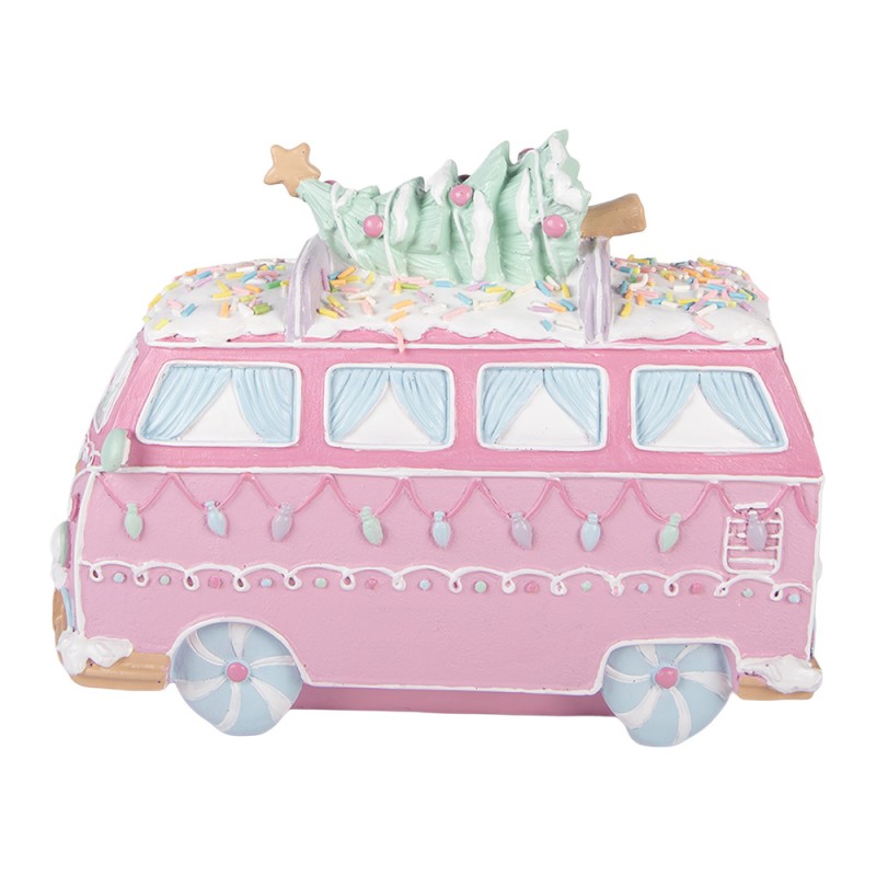 Clayre & Eef Image de décoration Bus 26x13x19 cm Rose Plastique