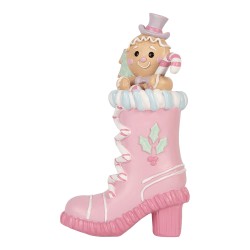 Clayre & Eef Statuetta decorativa di Natale Stivale 13x9x22 cm Rosa Plastica