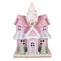 Clayre & Eef Lebkuchenhaus mit LED 21x14x28 cm Rosa Kunststoff